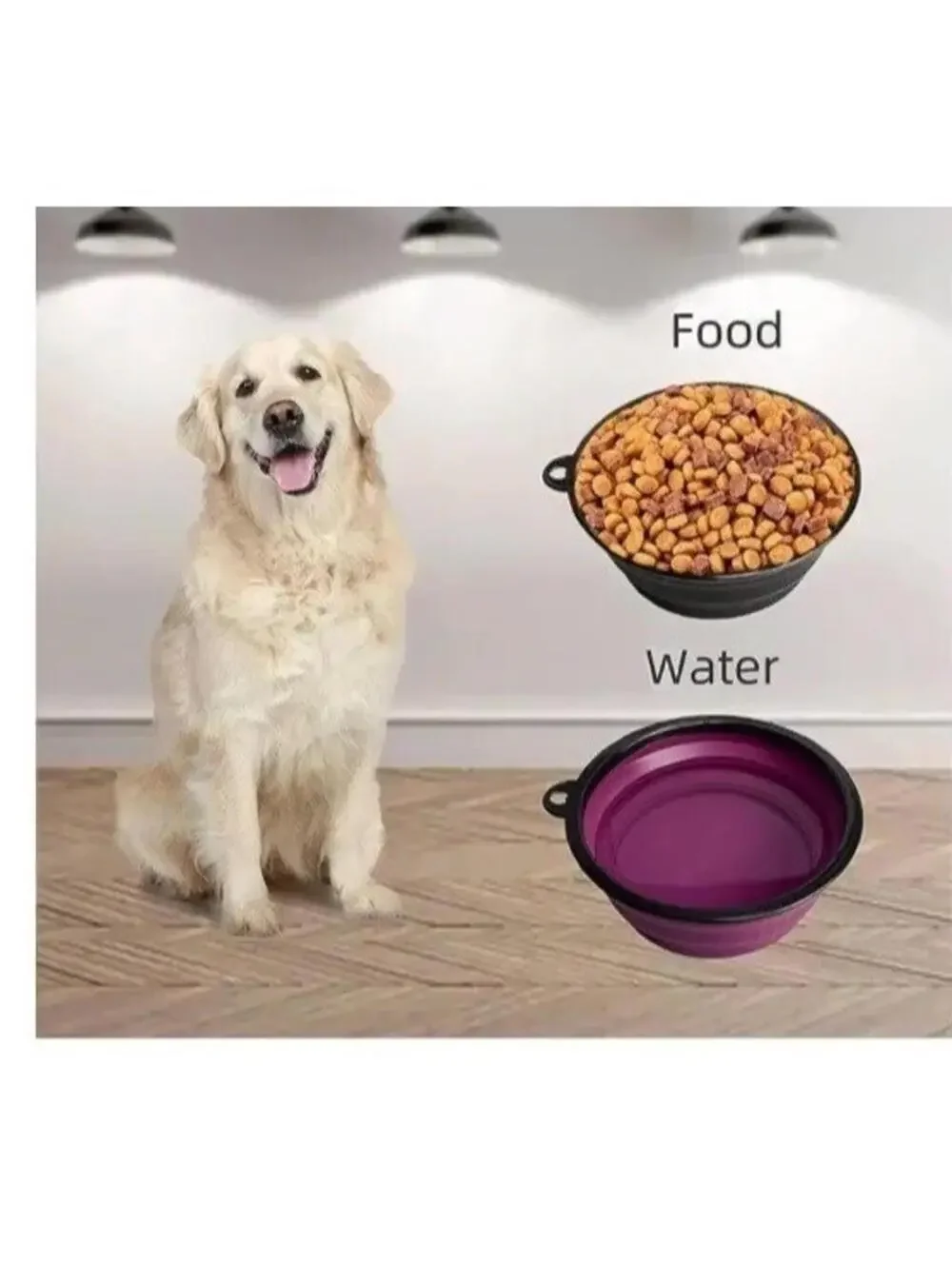 Collapsible Dog Water Bowl Purple, Travel Hiking Pet Dish Clips to Bag Easy Use